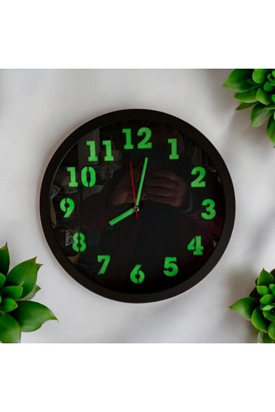 Bahat Phosphorescent Green Black Wall Clock Diameter 29.5 cm