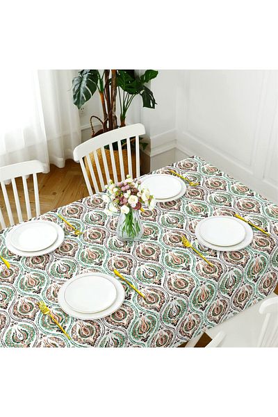 Evim Canvas Ethnic Pattern Green Liquid Proof Stain Resistant Table Cloth