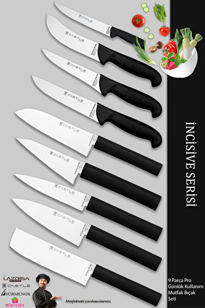 CASTLE KITCHEN İncisive Serisi Mutfak Bıçak Seti Et Ekmek Sebze Şef Bıçağı 9 ...