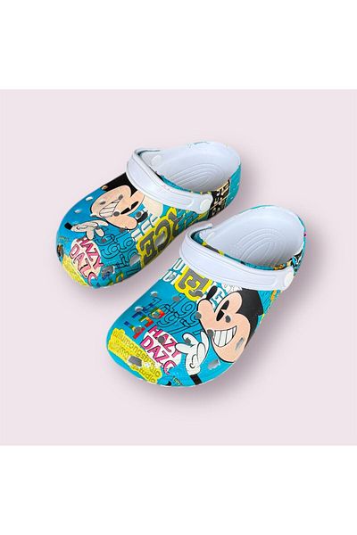 AkınalBella Akinalbella Unisex Blue Mini Printed Light Sole Front Covered Beach Beach Daily Slippers