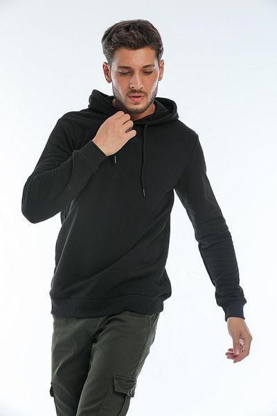 Blah Hooded Basic Wide Cut Men's Fleece Sweatshirt