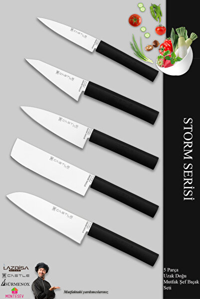CASTLE KITCHEN Storm Serisi Mutfak Bıçak Seti Et Ekmek Sebze Şef Bıçağı 5 Li ...
