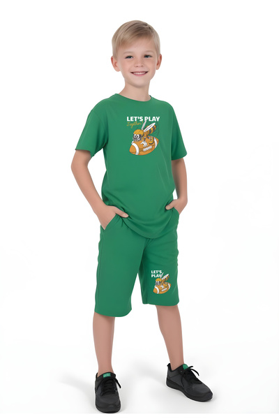 FYK COLLECTİON Let's Play Bee Printed Boys' Short Sleeve Bottom-Top Set