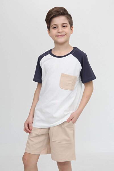 Perendi Boy's Indigo Set - Raglan Pocket T-Shirt and Shorts