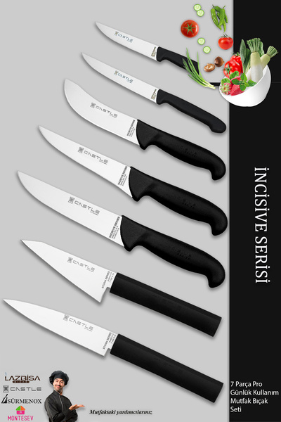 CASTLE KITCHEN İncisive Serisi Mutfak Bıçak Seti Et Ekmek Sebze Şef Bıçağı 7 ...