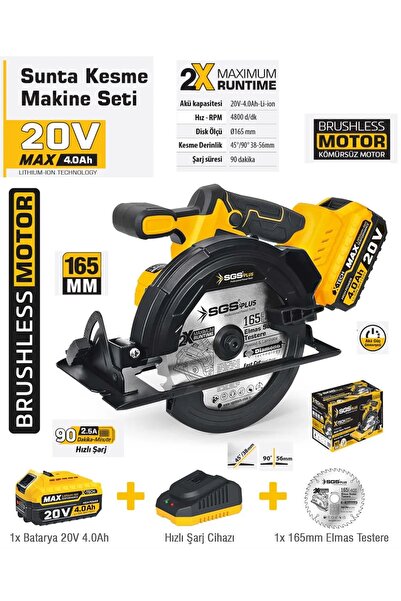 BİTERSE 20V Akülü Şarjlı Mdf Ahşap Sunta Kesme Makinesi 165mm 1x4.0 Ah Batary...