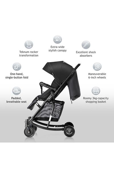TEKNUM Stroller with Rocker w/ Green Diaper tote Bag- Black