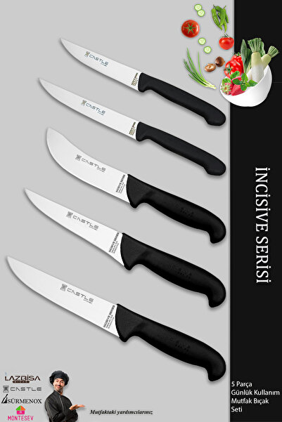 CASTLE KITCHEN İncisive Serisi Mutfak Bıçak Seti Et Ekmek Sebze Bıçağı 5 Li S...