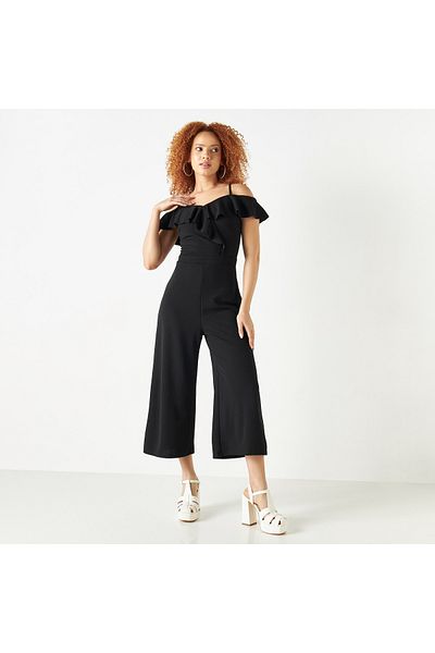 FAV Off Shoulder Jumpsuit with Ruffles and Zip Closure