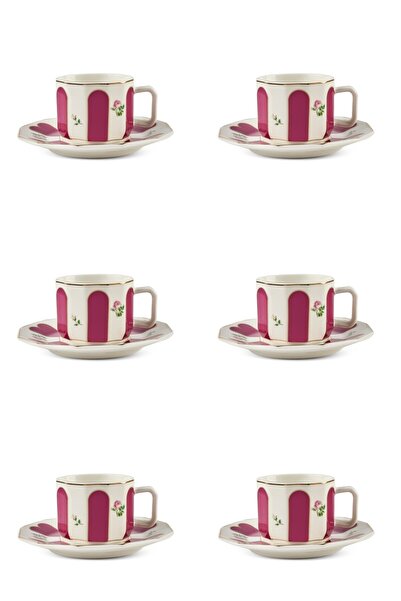 Perotti Acem Pembe 6 Kişilik 12 Parça Porselen Kahve Takımı