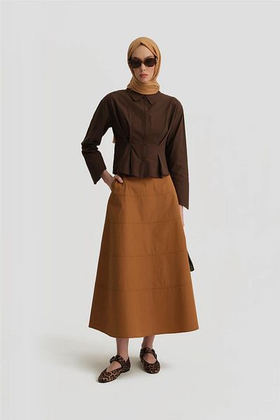 Armine Tan Stitching Detailed Skirt - 25Y1801