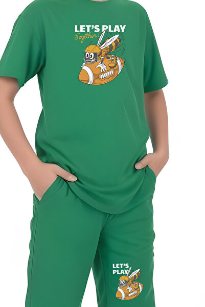 FYK COLLECTİON Ανδρικό κοντομάνικο σετ με στάμπα Let's Play Bee