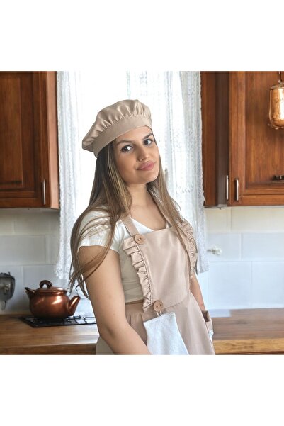 DESİGNBYASYAA Kadın Mutfak Önlüğü Ve Şapka Seti Leke Tutmaz Havlulu Önlük Seti