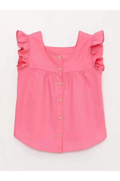 LC Waikiki LCW Kids Pembe Kare Yaka Basic Kısa Kollu Kız Çocuk Gömlek