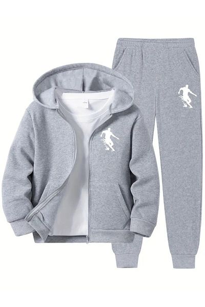 LAND MODA Printed Zippered Cardigan and Sweatpants Set