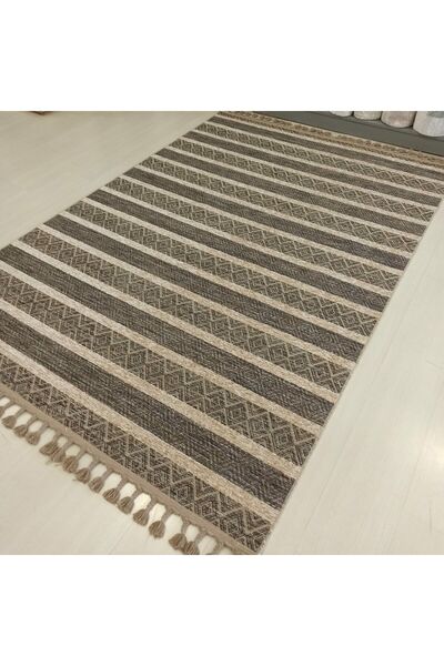 Halımax Reform Halı Everest 6604 Bej Örgü Saçaklı Şönil Kilim Salon Koridor H...