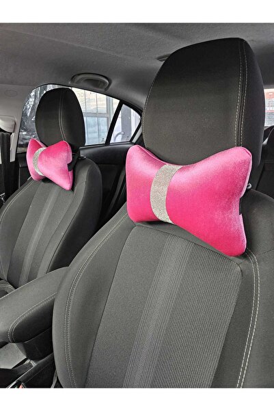 dizaynpark Pernă de gât din catifea de mătase fucsia 2 bucăți