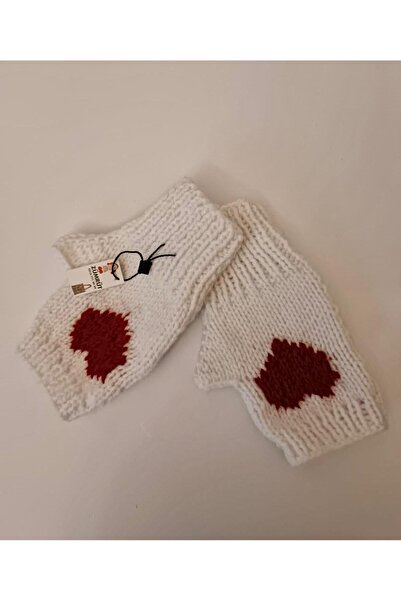 Zümrüt Aksesuar Özel Tasarım El Örgüsü, Renkli Kırmızı Kalp Desen Kadın Eldiven
