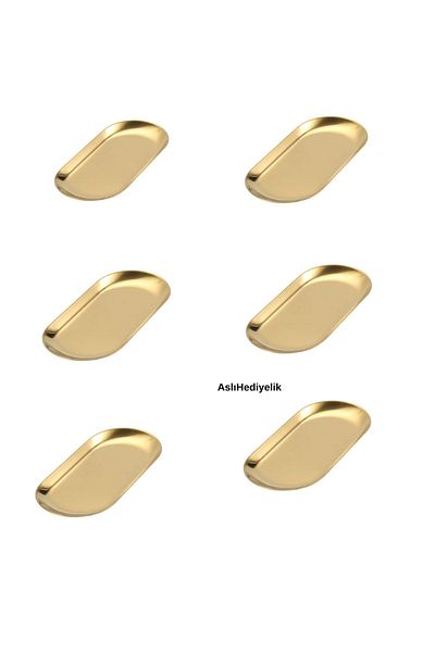 Aslı Hediyelik 6'Lica Small (19 cm) Boat Oval Gold Stainless Steel Appetizer Sauce Bowl Plate