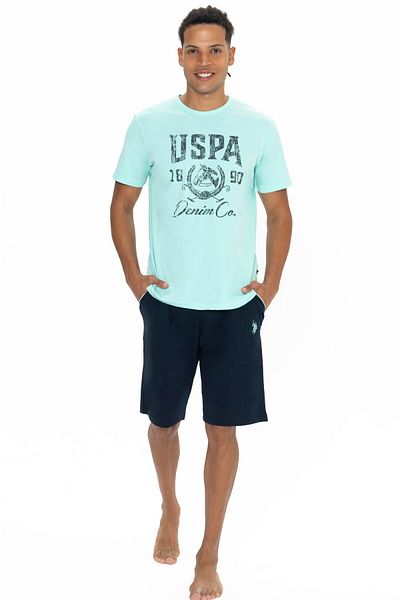 U.S. Polo Assn. Set de tricou și pantaloni scurți pentru bărbați, cu mânecă scurtă, cu decolteu, buzunar, imprimeu USPA