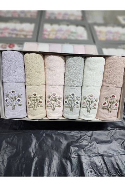 Fiesta Home Elite Bukle Jacquard Embroidered Cotton Towel 50X90 (6 Pieces)