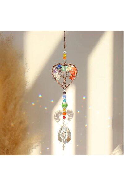 Home Dekoratif gökkuşağı prizma yansımalı hayat ağacı şeklinde kristal rüzgar...