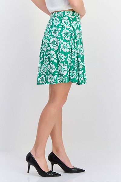 Monki Women Floral Print Mini Skirt, Green