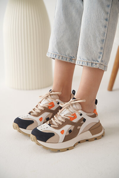 Lizzu Kadın Fileli Kalın Taban Sneaker Crio Bej