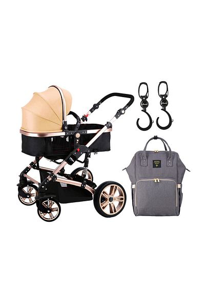 TEKNUM Teknum 3 in 1 Pram stroller-Khaki + Sunveno Diaper Bags Grey + Hooks