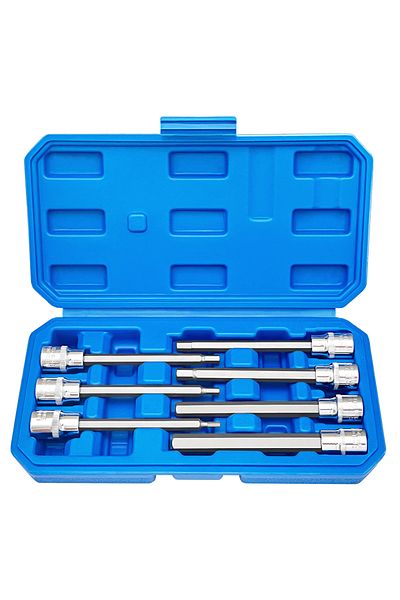 Choice Extra Long Hex Bit Socket Set 7 Piece H3-H10 CR-V and S2 Material 3/8" Drive 110mm Length with