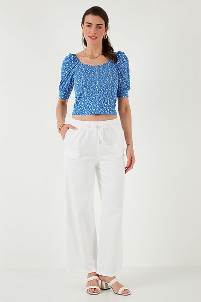 Lela Pantaloni largi din bumbac, cu talie înaltă, cu talie înaltă, pantaloni 668YP5118