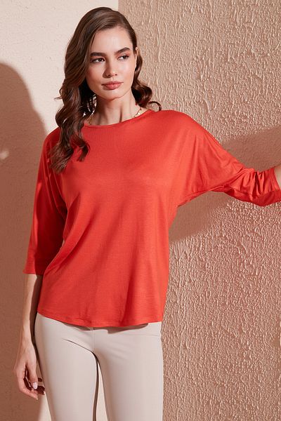 Lela Crew Neck Three Quarter Sleeve Blouse Bluz 5861416 Y
