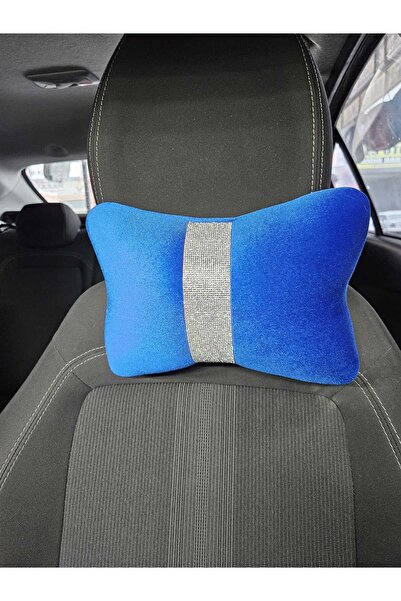 dizaynpark Μαξιλάρι λαιμού Saks Blue Flat Velvet Silver με όρθια ρίγα, 2 τεμάχια