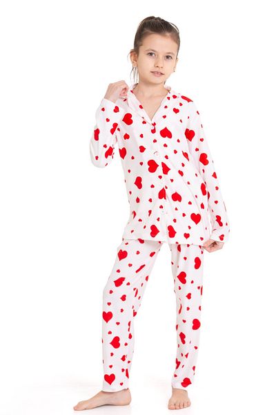 ARBİ kids Set pijama din stofa piele intoarsa pentru copil de sex feminin nasturi albi inima rosie