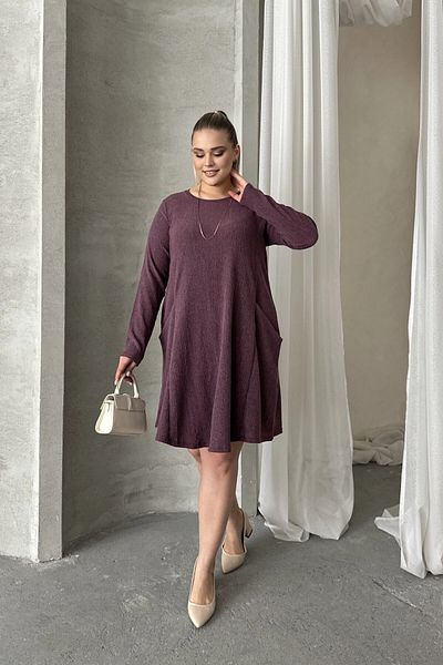 Stil Diva Plus Size Long Sleeve Crew Neck Pocket Ribbed Dress 100-186