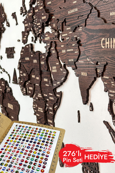 Colorfull Worlds 3d Ahşap Ingilizce Dünya Haritası - 100x50 Cm - Ev Ofis Hedi...
