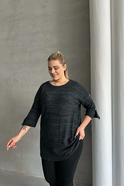 Stil Diva Plus Size Half Sleeve Crew Neck Button Detailed Pullover Sweater 303691