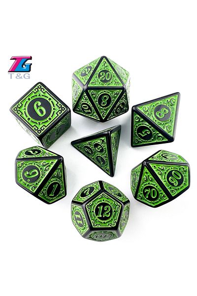 T&G green DND Dice Set Polyhedral Dice High Quality Plastic Dice Set Unique Patterns Amazing Retro Font