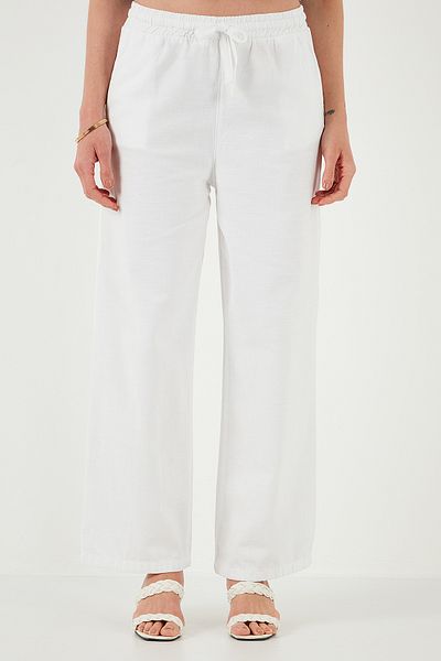 Lela Pantaloni largi din bumbac, cu talie înaltă, cu talie înaltă, pantaloni 668YP5118