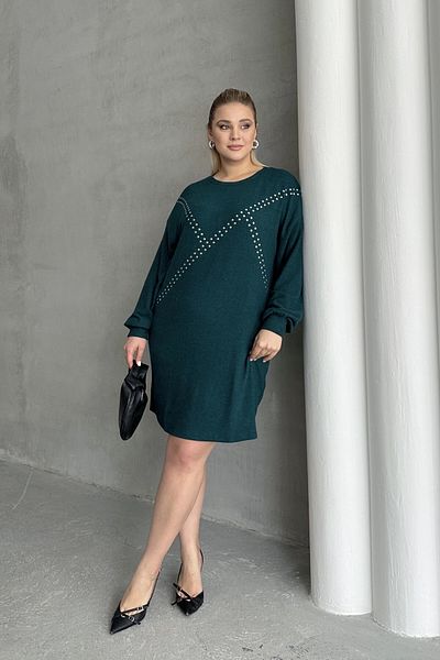 Stil Diva Plus Size Long Sleeve Soft Texture Stone Embroidered Knitwear Dress 285040