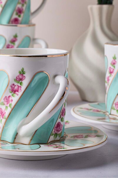 Perotti Kuzguncuk Açık Mavi 6 Kişilik 12 Parça Porselen Kahve Takımı