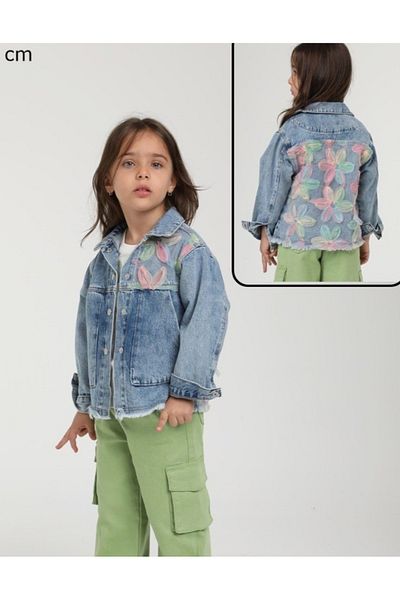 Escabel Colorful Front and Back Floral Decorated Denim Jacket