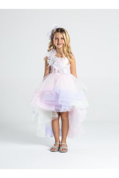 MONİTA Çiçekli detaylı renkli etek kız çocuk abiye elbise