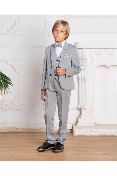 BUTİKHAPPYKİDS Gray Boy's Suit - Set of 5 Jackets-Vests-Shirts-Pants-Bowtie 5-12 Years
