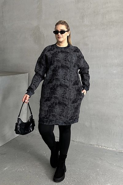 Stil Diva Plus Size Long Sleeve Crew Neck Pocket Print Dress 106-75