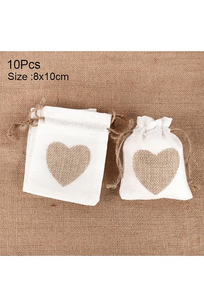 Choice 10pcs B01 10Pcs Natural Linen Burlap Bag Heart Jute Drawstring Candy Gifts Packaging Bags For Weddin