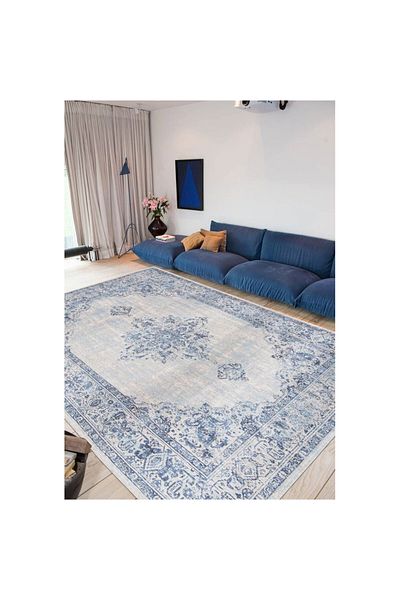 Homelux Rectangular Rug, Cotton, 170X240, Blue, Cream