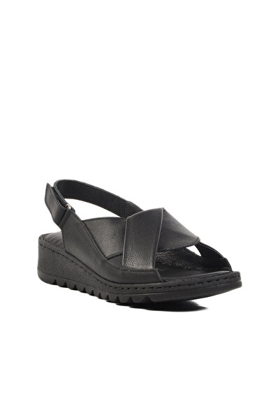Voyager Genuine Leather Black Women's Sandals - Velcro Z265 Z