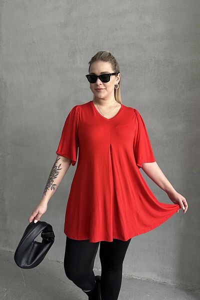 Stil Diva V-Neck Lycra Asymmetrical Cutout Plus Size Blouse - Mdl-5
