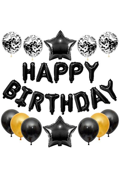 choice2 16INCH black gold 25pcs/set Happy Birthday Ballo Set Foil Letter Ball...